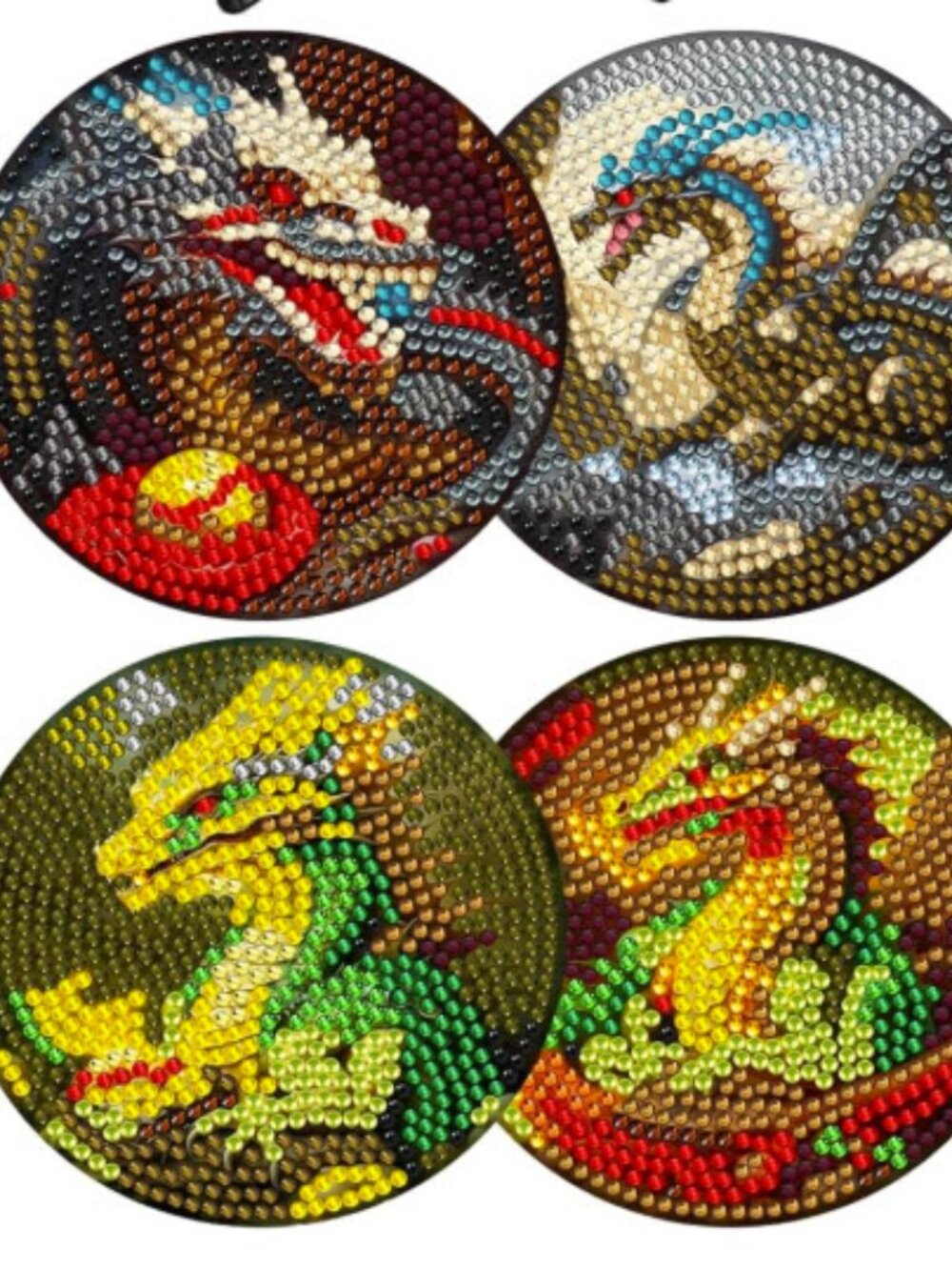 DIY Dragon Diamond Art Coaster Kit – 8 Fantasy Dragon Coasters with Holder – Rhi
